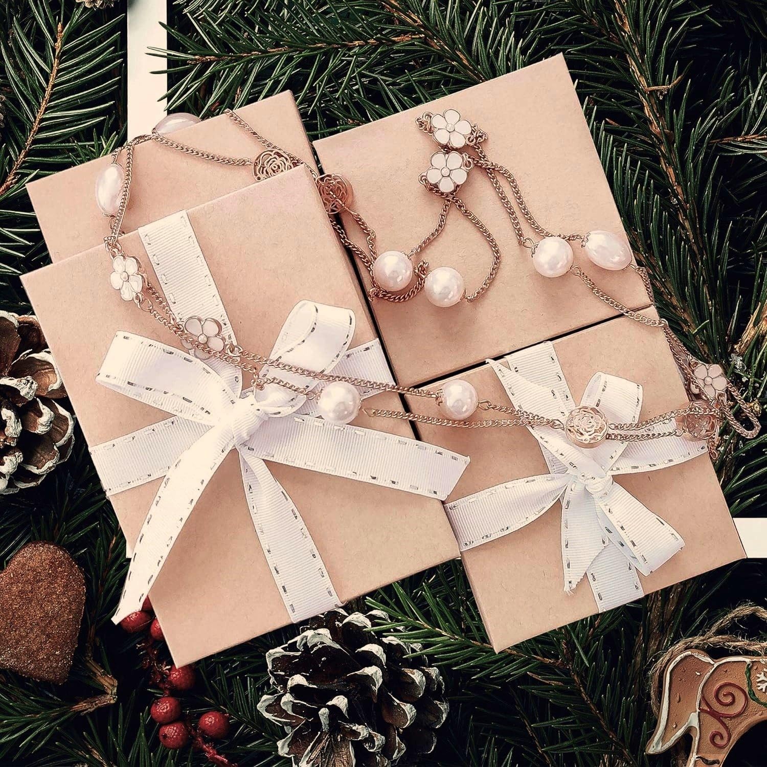 RJ Displays Lot De 25 Boîtes En Carton Kraft Garni De Coton Pour Bijoux, Colliers, Ensembles De Bijoux, Bracelets De Cheville, Bracelets, Montres, Stylos, Boîtes Cadeau - 20,3 X 5,1 X 2,5 Cm - #82