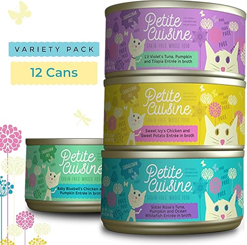 Miniatura 3 de PETITE CUISINE Alimento húmedo para gatos triturado sin granos en caldo, hecho con superalimentos, paquete variado de 2.8 onzas (paquete de 12)