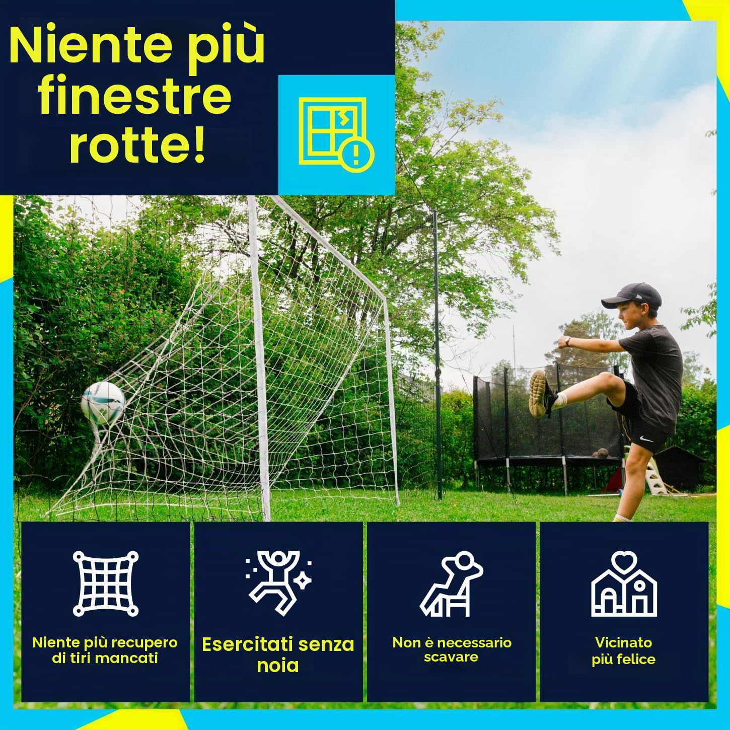 Open Goaaal - Porta da calcio con rete e rebounder - Attrezzatura da allenamento per giardino, tutto-in-uno
