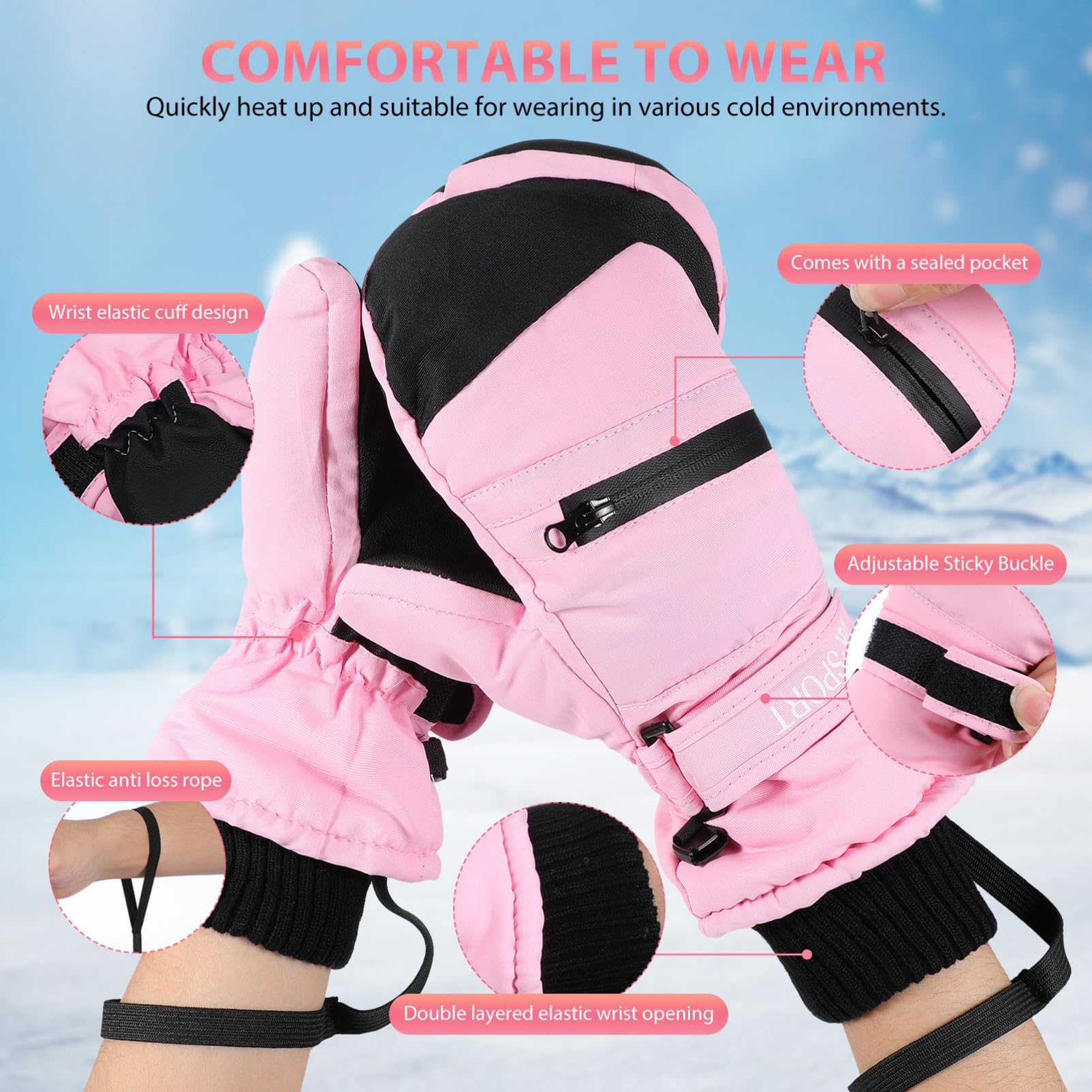 Toddmomy Guantes de Invierno Impermeables para Mujer y Hombre Térmicos y Resistentes al Agua con Pantalla Táctil para Senderismo Esquí y Paseos Talla S Color Rosa