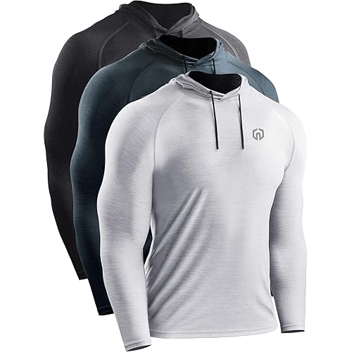 NELEUS Men's Dry Fit Athletic Workout Running Shirts Long Sleeve with Hoods