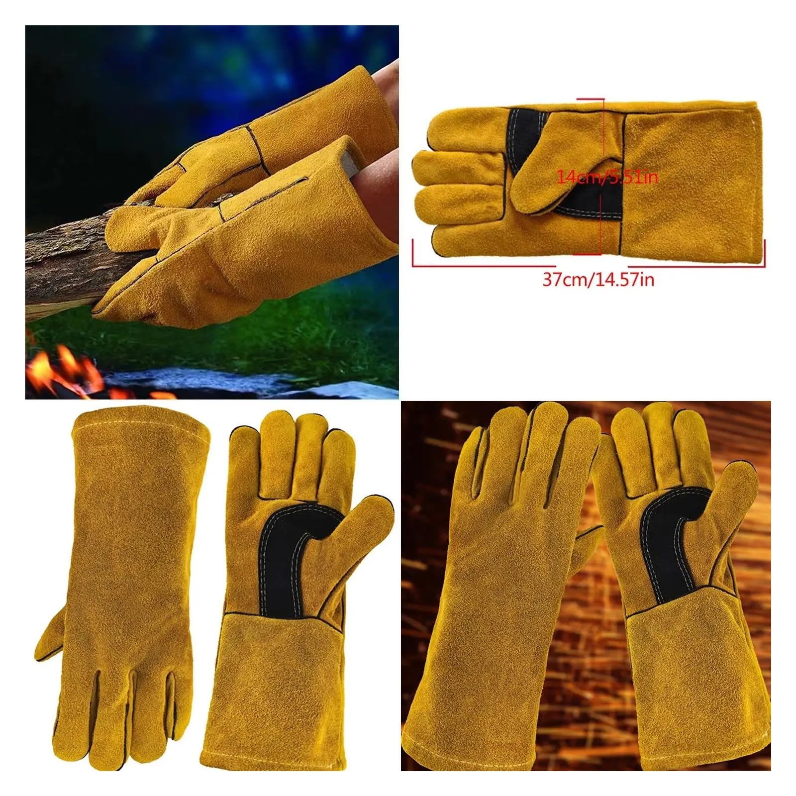 Cowhide Flame-retardant Welding Work Gloves Heat-proof Metal Welding Protector Yellow Gloves Soldering Welding Gloves Tools
