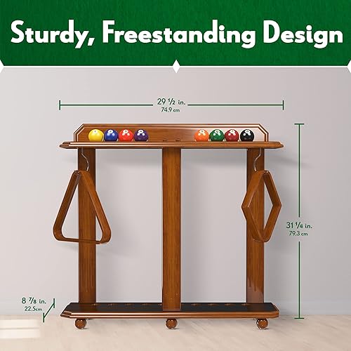 Miniatura 5 de ISZY Billiards Soporte para palos de billar, solo soporte para tacos, soporte de piso de madera con capacidad para 10 palos de piscina y un juego