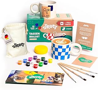 STRUCT® Keramik Bemalen Set - mit 2x Tassen zum Bemalen für Erwachsene - (inkl. Tassen, Farben, Pinsel, Gratis-Videokurs mit Malinspiration) - Tassenmalset - Kreativ Set für Erwachsene (Groß)