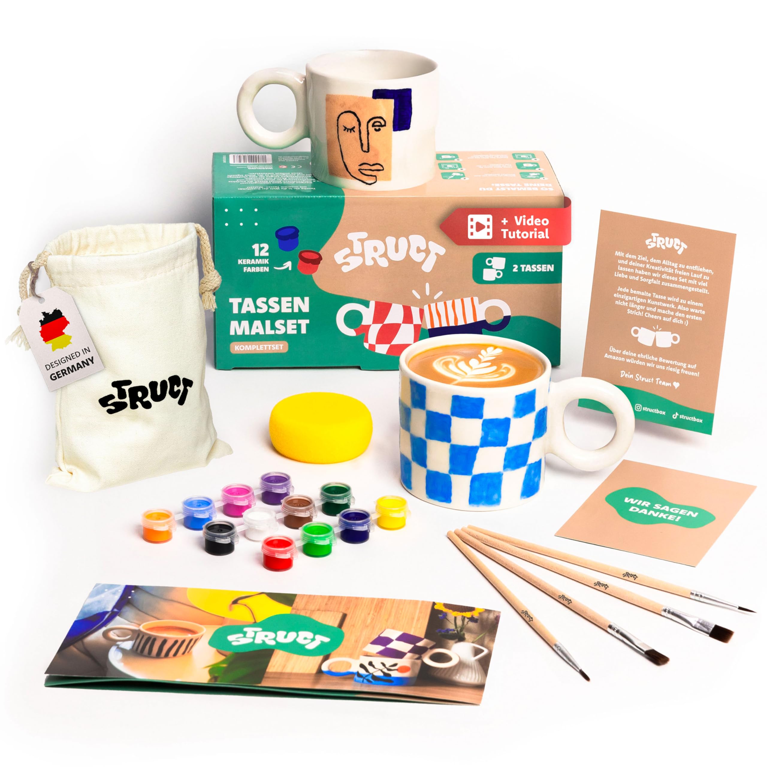 STRUCT Ceramic Painting Set - with 2 x Cups for Painting for Adults - Includes Cups, Paints, Brushes, Free Video Course with Painting Inspiration) - Cups Painting Set - Creative Set for Adults-image-10