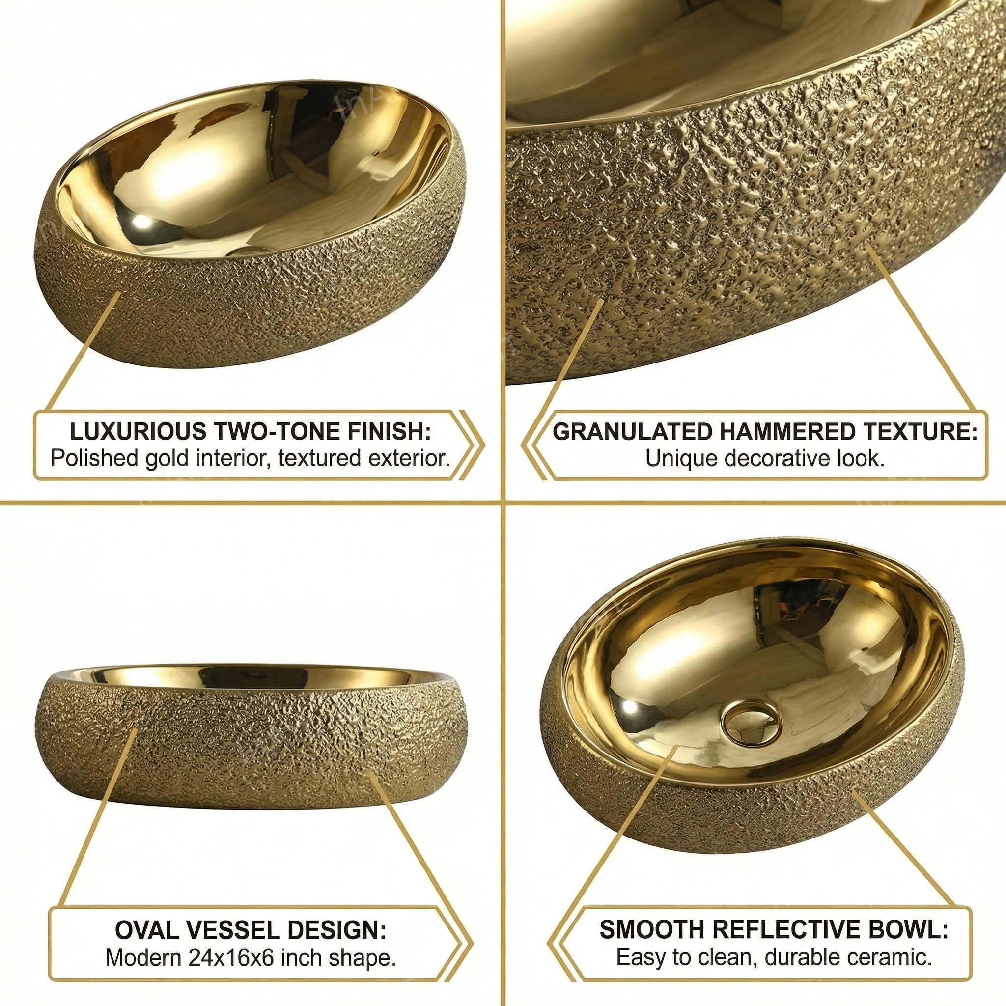 Gold Wash Basin - Ceramic Oval Sink - 24" FREE SHIPPING -3