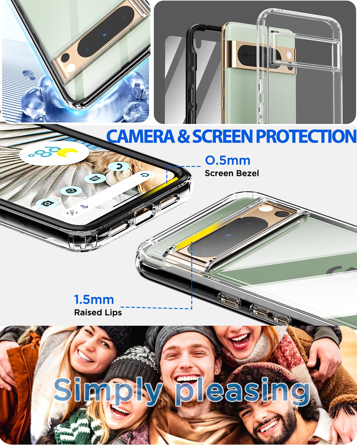 AICase Google Pixel 8 Pro Case Clear Full Body Rugged con