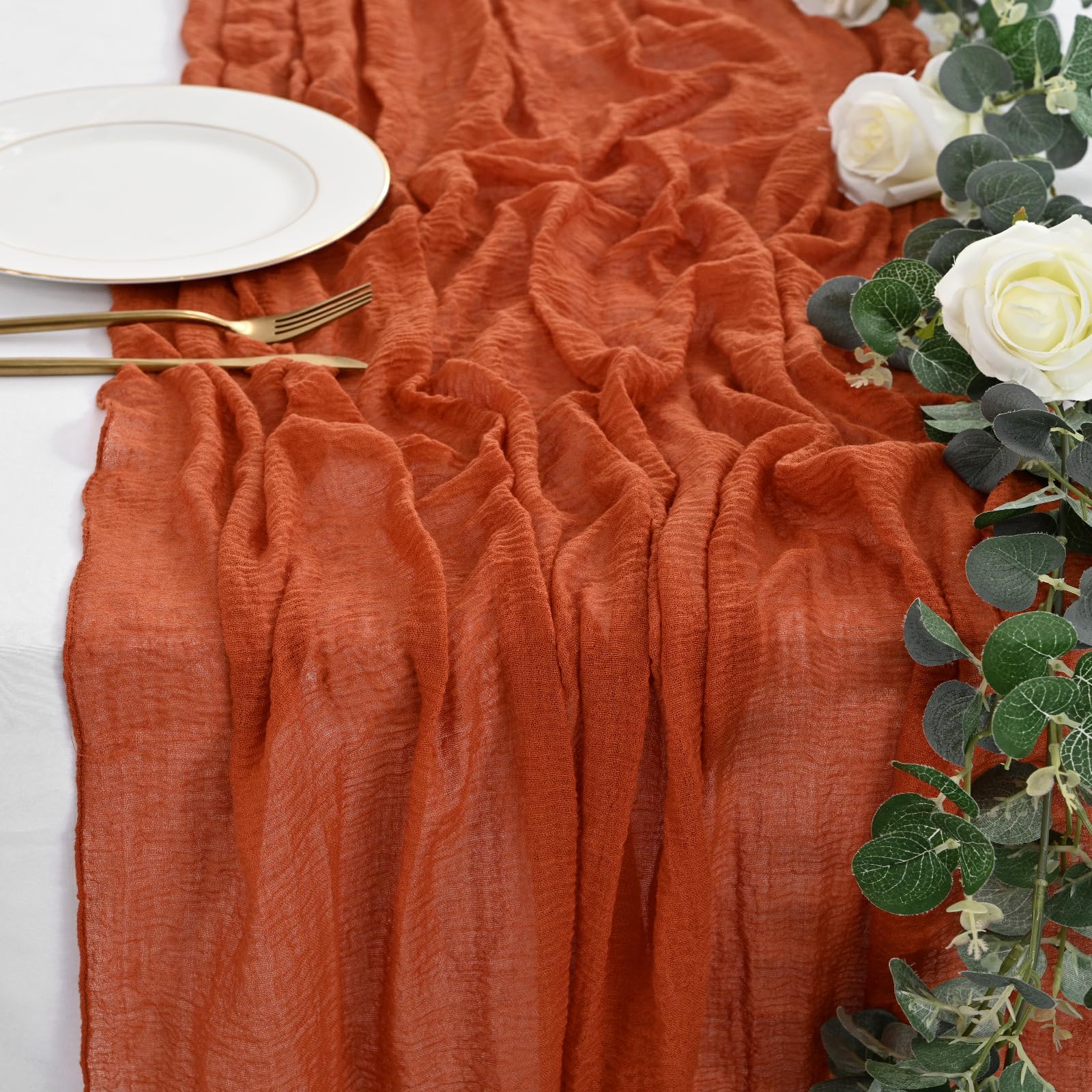 YMHPRIDE1 Packs Terracotta Cheesecloth Table Runner,10 ft Cheese Cloth Gauze Tablecloth 80x300cm Rustic Gauze Fabric Boho Table Runner,for Wedding Bridal Shower Decorations