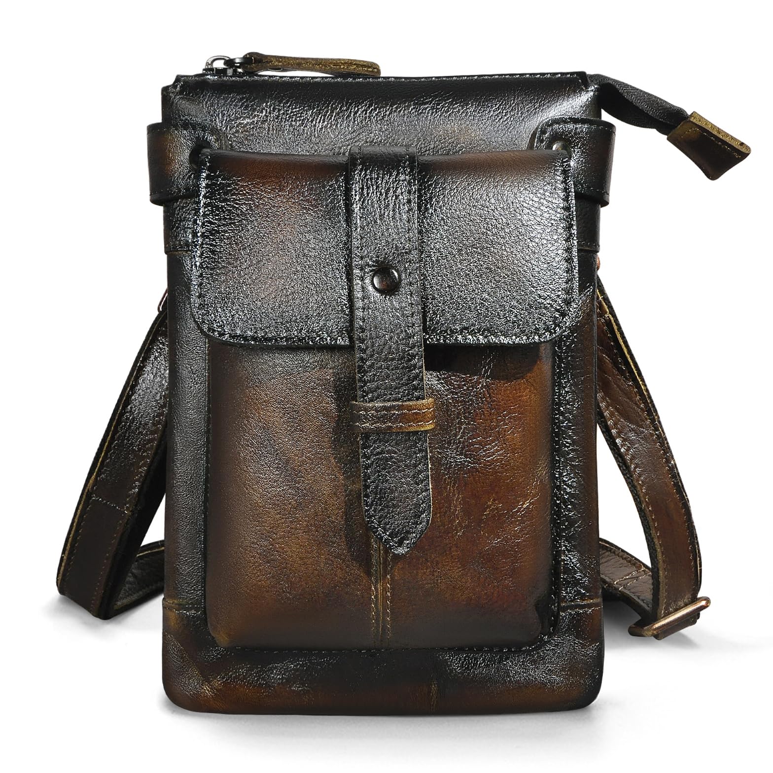Le'aokuu Uomini Vera Pelle Viaggio Hip Bum Marsupio Fanny Belt Borsa a tracolla piccola 8711 (8711 Marrone scuro)