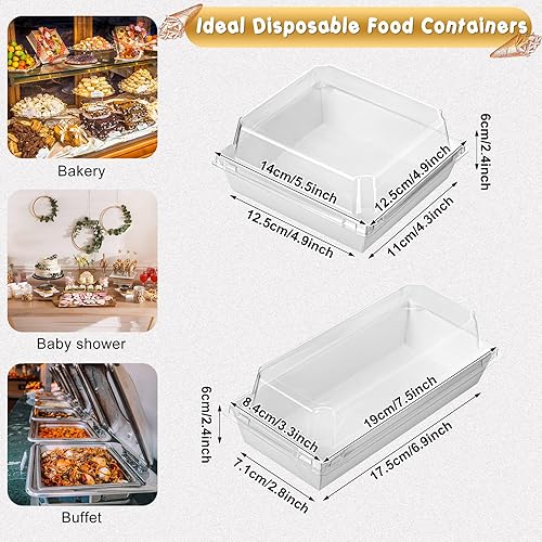 Miniatura 2 de Paquete de 100 cajas de papel de 2 tamaños con tapa de seguridad transparente de 5 pulgadas, cuadrado blanco, contenedor de alimentos desechable,
