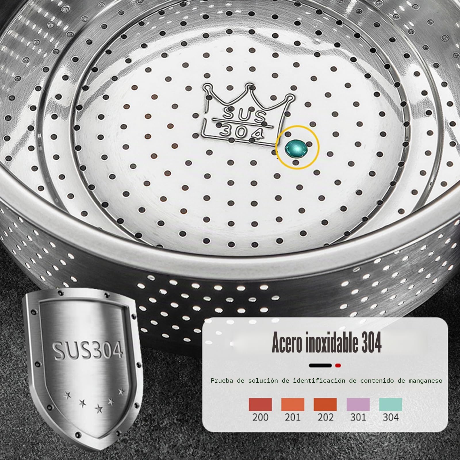 Cesta de Vapor de Acero Inoxidable Con Asa para Vaporera - Olla para Guisar Verduras, Frutas, Huevos (Redondo 22 cm)