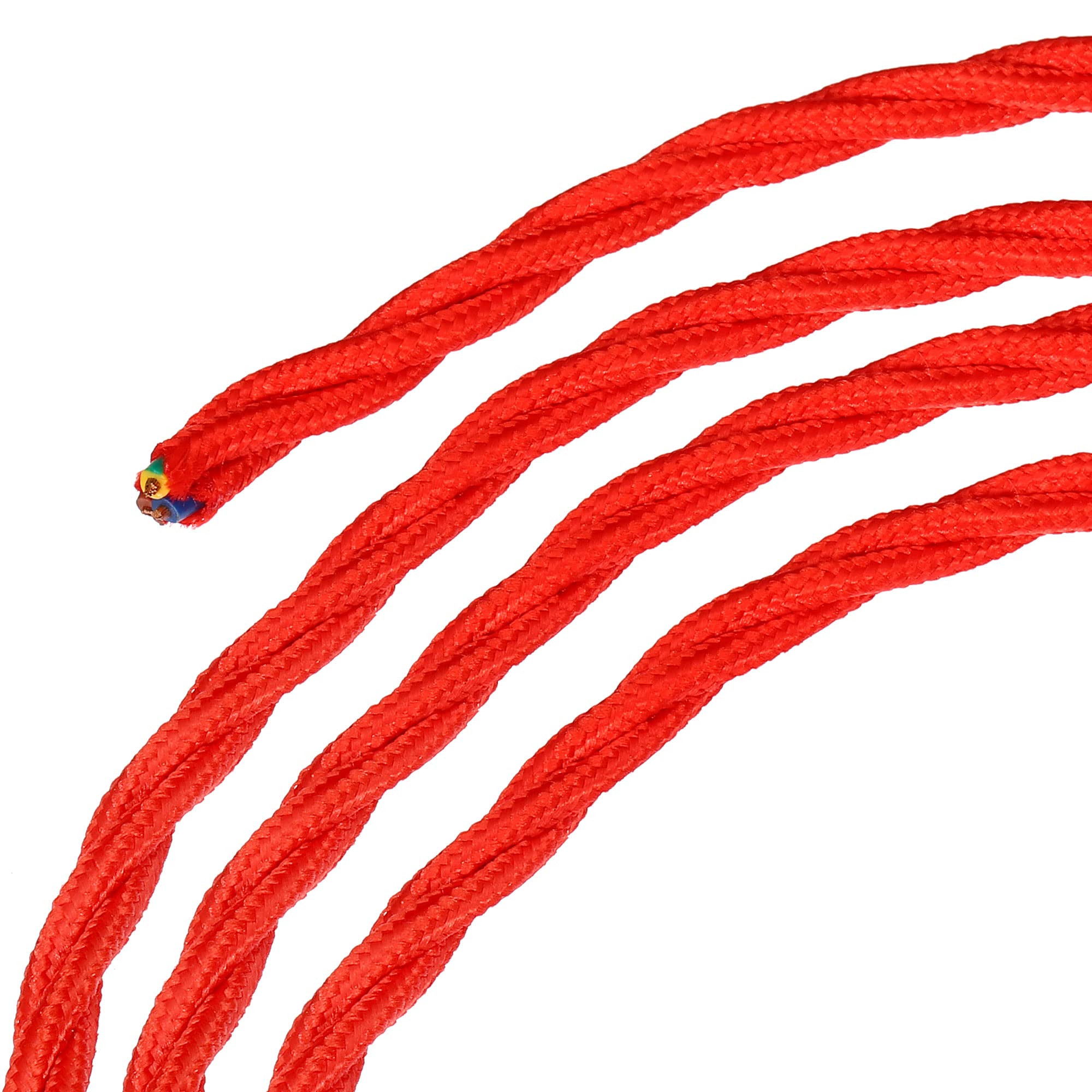 sourcing map Twisted Cloth Covered Wire 3 Core 18AWG 5m/16.4ft, Vintage Woven Fabric Electrical Cable for Pendant Light DIY Project,Red
