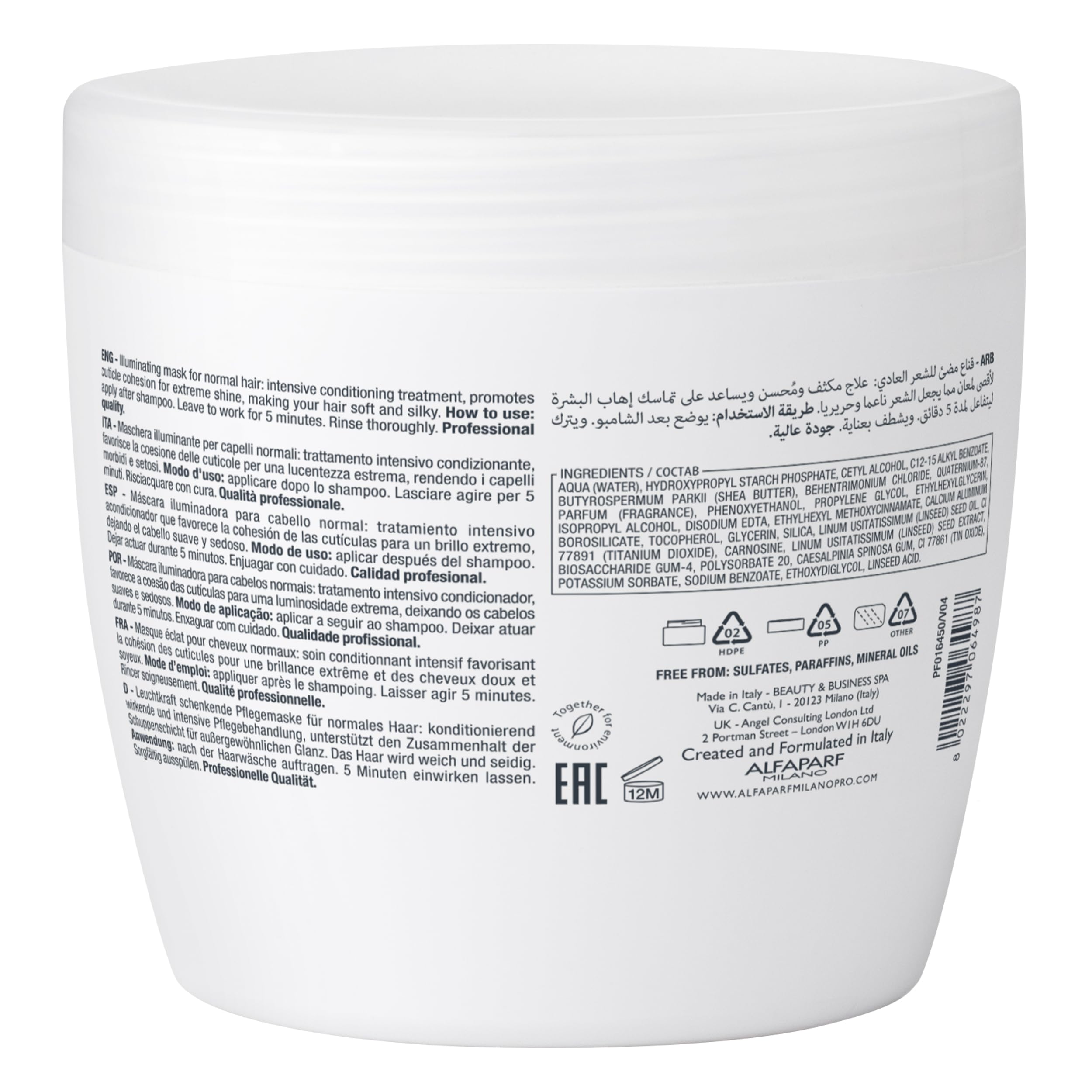 Alfaparf Milano Semi Di Lino Diamond Illuminating Hair Mask - Color Safe Deep Conditioner for Color Treated Hair - Adds Shine and Body - Sulfate, Paraben and Paraffin Free - Professional Salon Quality