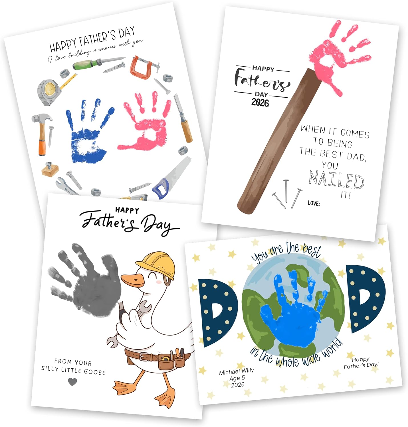 Father’s Day Handprint Craft Kit for Dad, Pack 4 Personalized Handprint Keepsake Gifts, DIY Memory Art, Meaningful Father’s Day Gift to Create Lasting Memories - A Gift Dad Will Never Forget