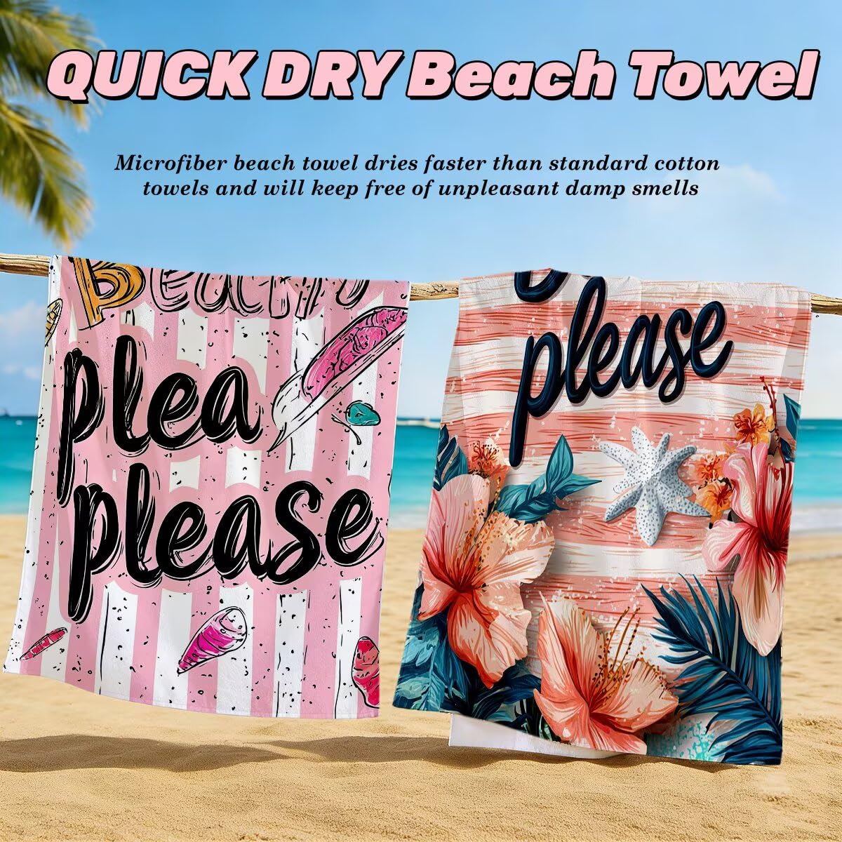 Toalla Playa 80x160 cm, Toalla Gimnasio Microfibra Secado Rapido, Juego de 2 Antiarena Toallas de Playa, Ligera Compacta Toallas Microfibra Grande para Viaje, Regalo Hombre Regalo Mujer (Carta) -4485