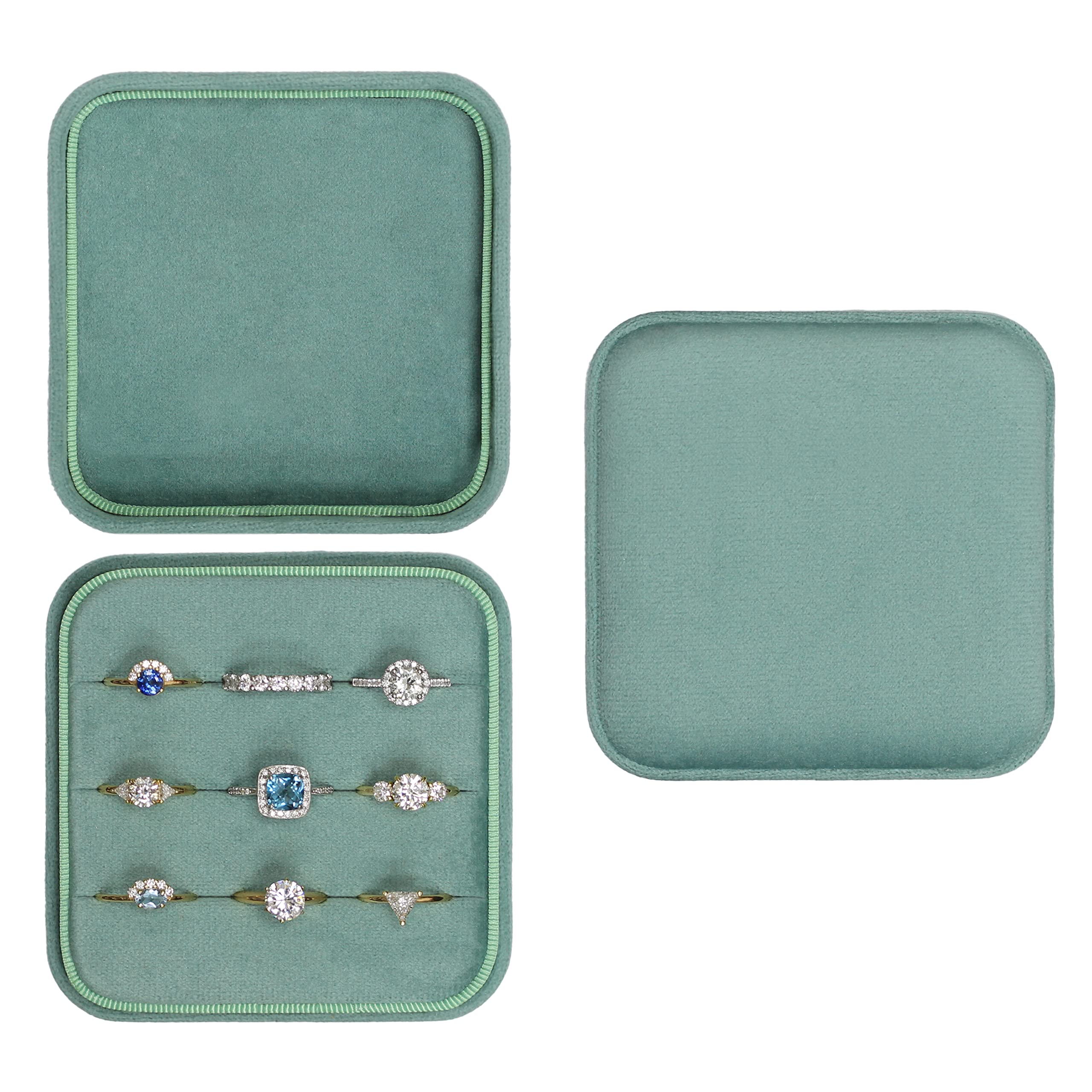 BLUTETE Velvet Jewelry Box Organizer | Ring Holder Case | Jewelry Small Travel Jewelry Storage | Portable Ring Earring Tray Organizer (Emerald Green)