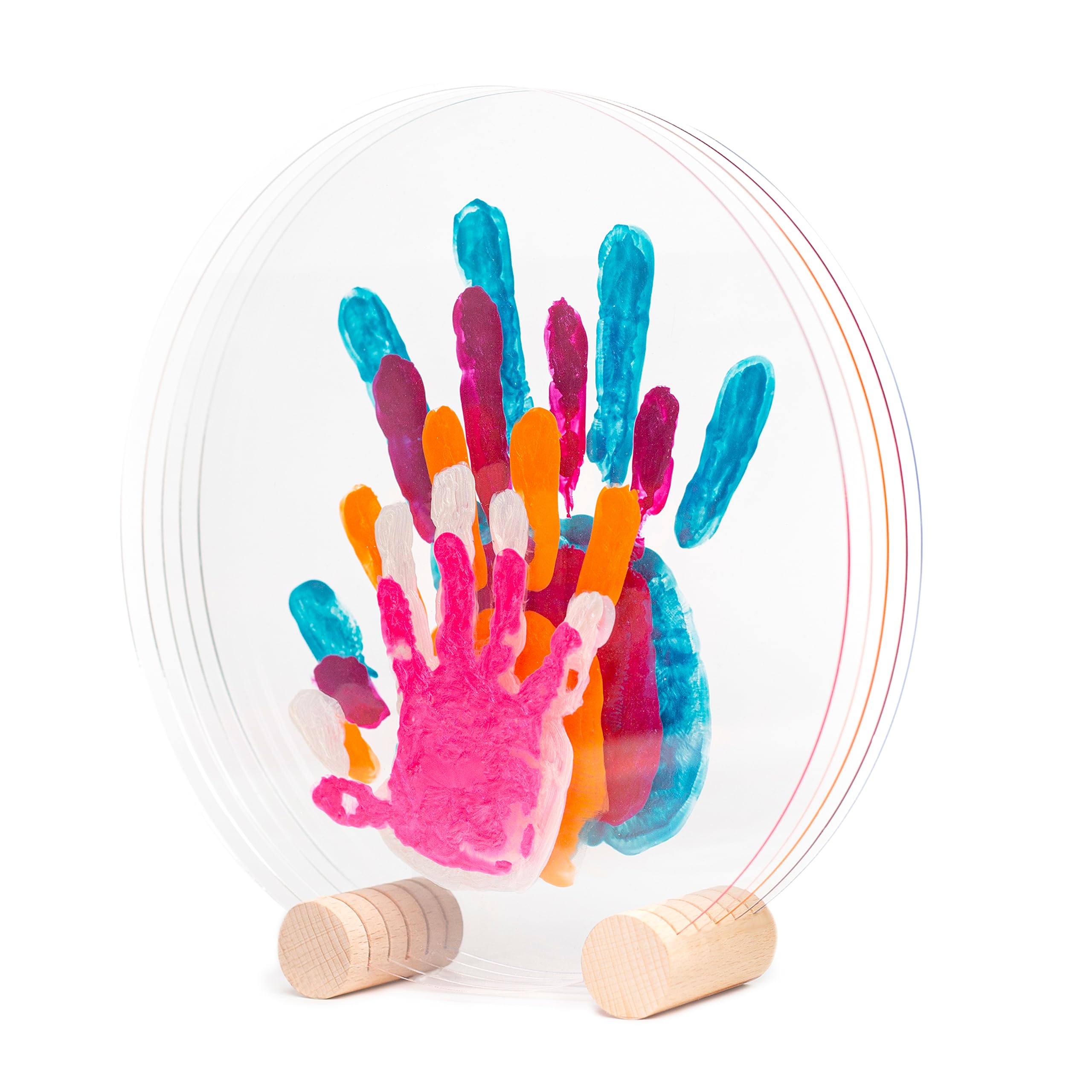 Patrocle Fußabdrücke von Bonheur – Set mit 5 Abdrucken, Perlmutt – Geschenkbox zur Geburt – Geschenkidee zum Geburtstag – Muttertag – Halterung aus Holz – 5 Plexiglas