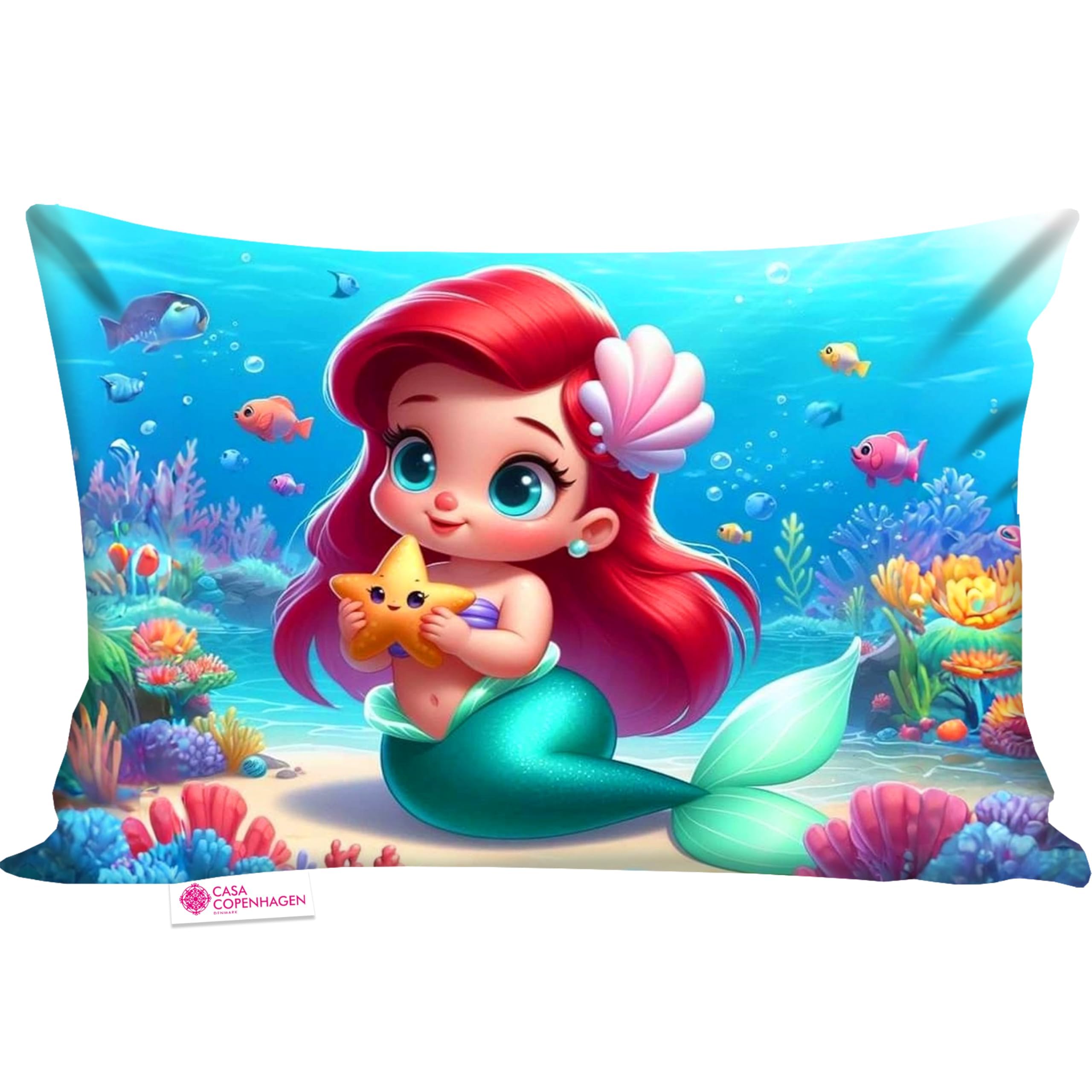 Casa Copenhagen Pillow with Super Soft Imported Fabric|3 to 12 Years Pillows|Animal & Cartoon Prints|Pillow for Sleep,Neck Support-12 X 18 Inch - Microfibre, Mermaid
