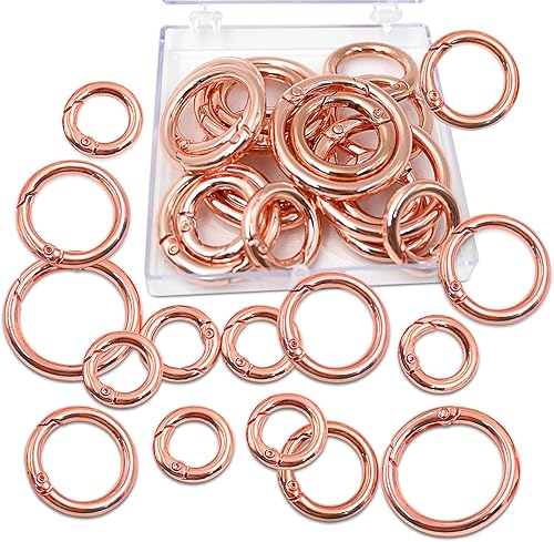 24 anillos de resorte de gatillo, clip de mosquetón circular, llaveros de carpeta dorada, clip de llavero de metal, ganchos redondos a presión para