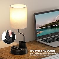 Vista 4 de Bedside Table Lamps for Bedroom Set of 2 - Nightstand Light with AC Outlet and USB A & C for Charging, 3 Color Temperatures, Study Desk Lamp with