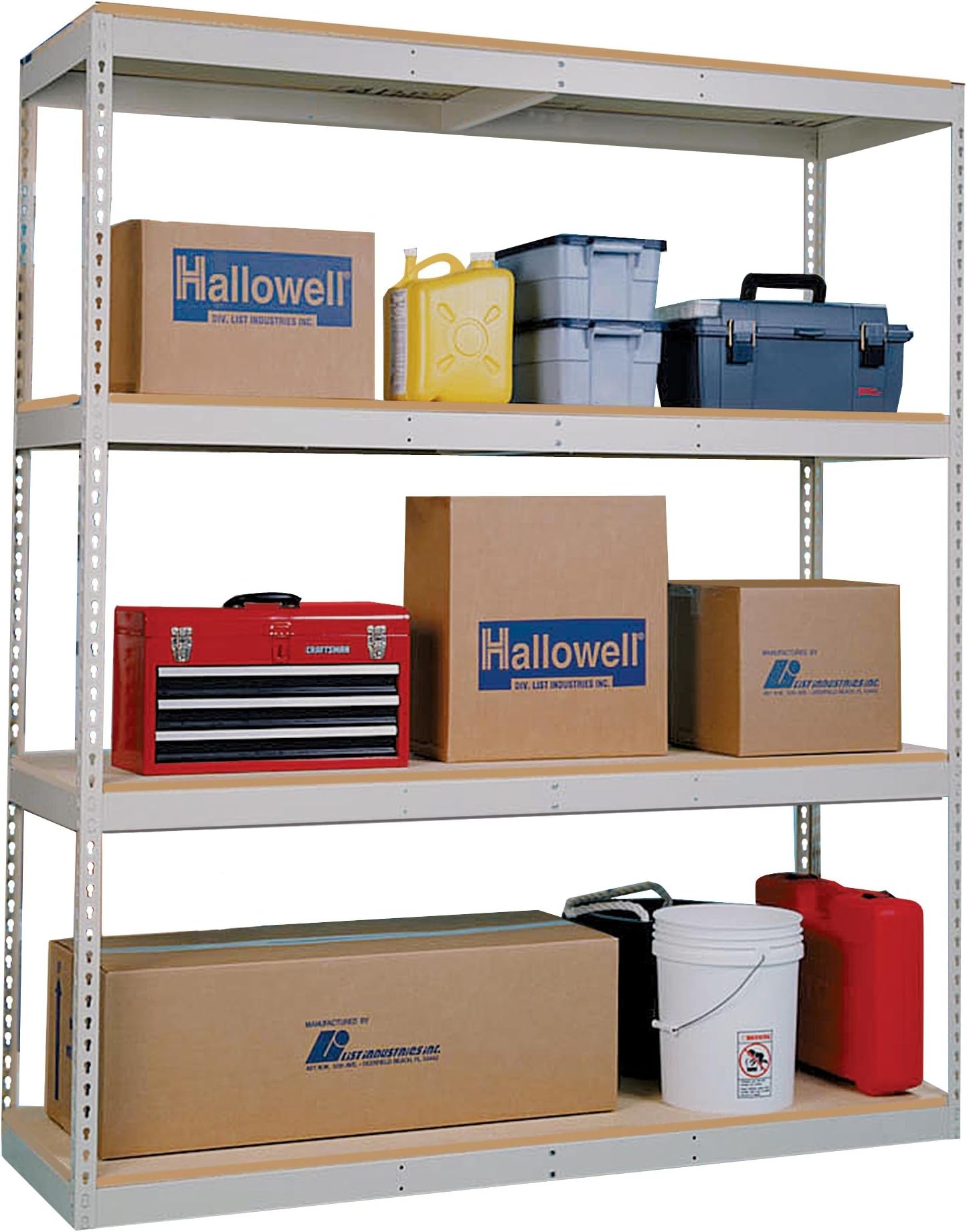 Rivetwell DRH722484-4SP Double Rivet Boltless Shelving Starter Unit without Center Support and 4 Shelves, Heavy-Duty Angle Beam, Parchment Steel, 72" Width x 84" Height x 24" Depth, 500 lbs Shelf Capacity, Knock Down