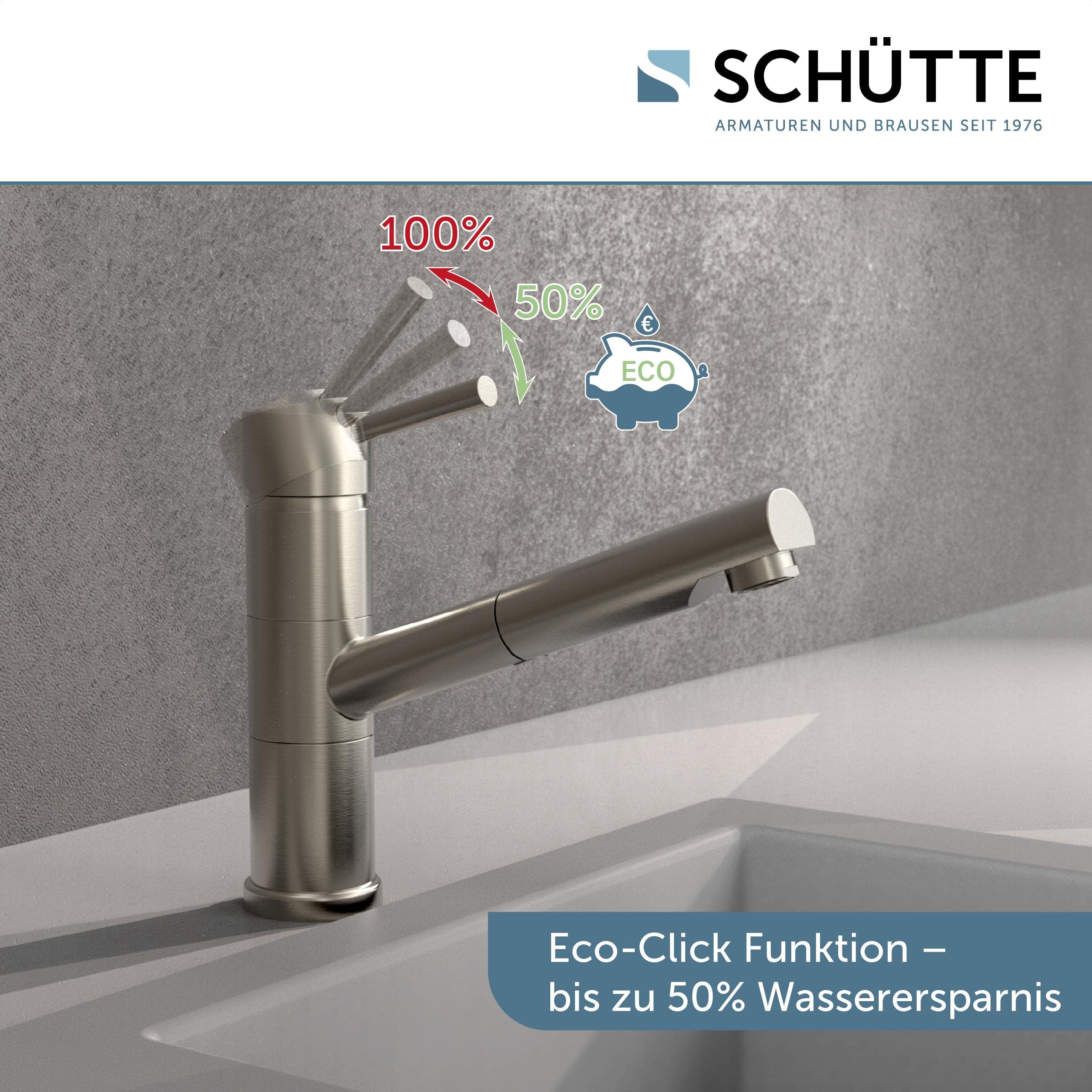SCHÜTTE UNICORN Küchenarmatur mit ausziehbarer Geschirrbrause, Mischbatterie mit Einhebelmischer, Spültischarmatur Edelstahloptik, Edelstahl