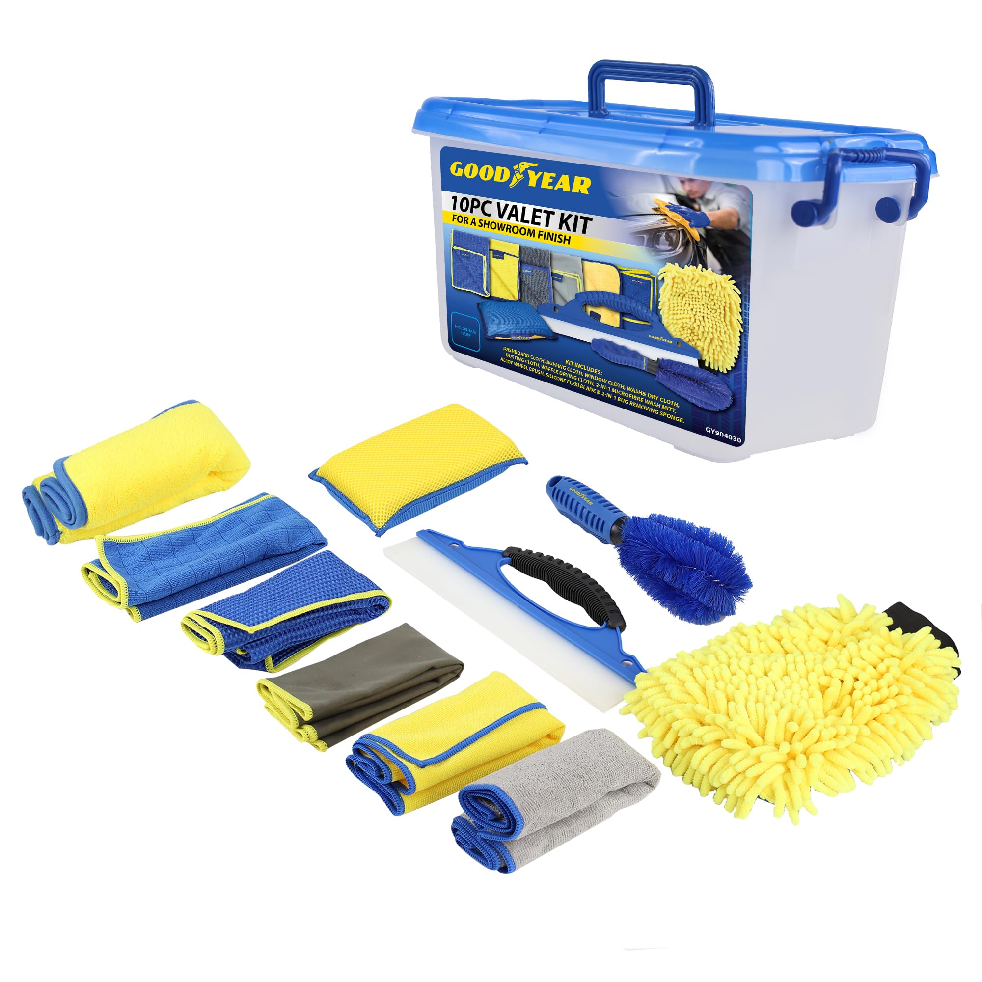 Goodyear 10pc Car Detailing Brush Cloth Interior Wheel Valet Pro Cleaning Kit