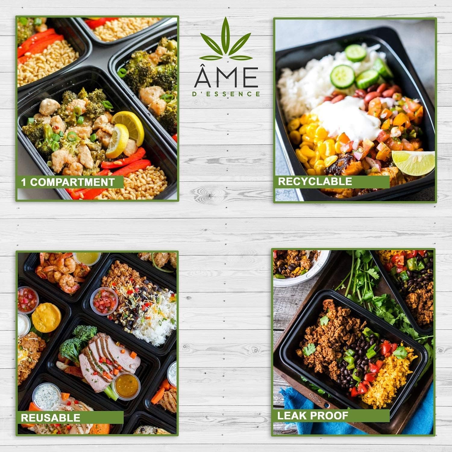 AME D'ESSENCE (28 oz-150 PC HD Meal Prep Containers with Lids - Disposable, BPA-Free Plastic Food Storage Boxes for Lunches, Bento Boxes, and More - Microwavable, Freezer, and Dishwasher Safe