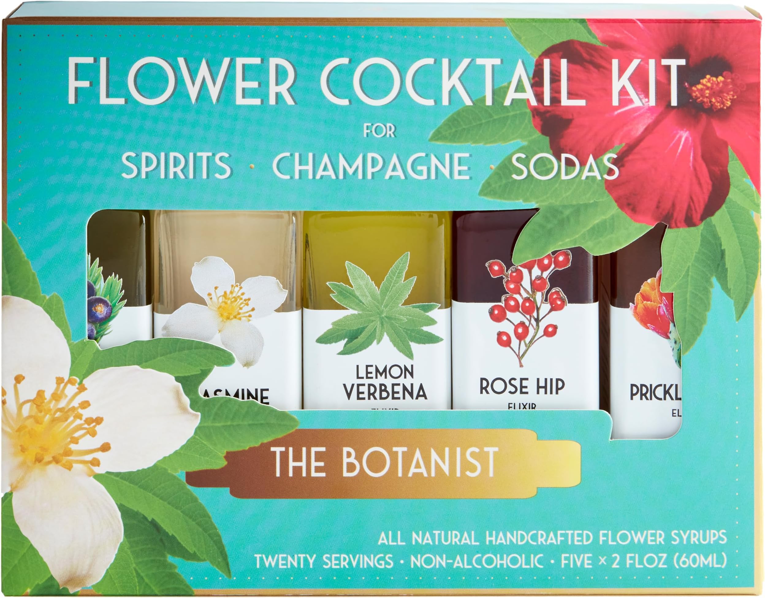 All Natural Flower Syrup Cocktail Kit - Gift Set - Assortment of 5 (2 oz) Elixirs (The Botanist)
