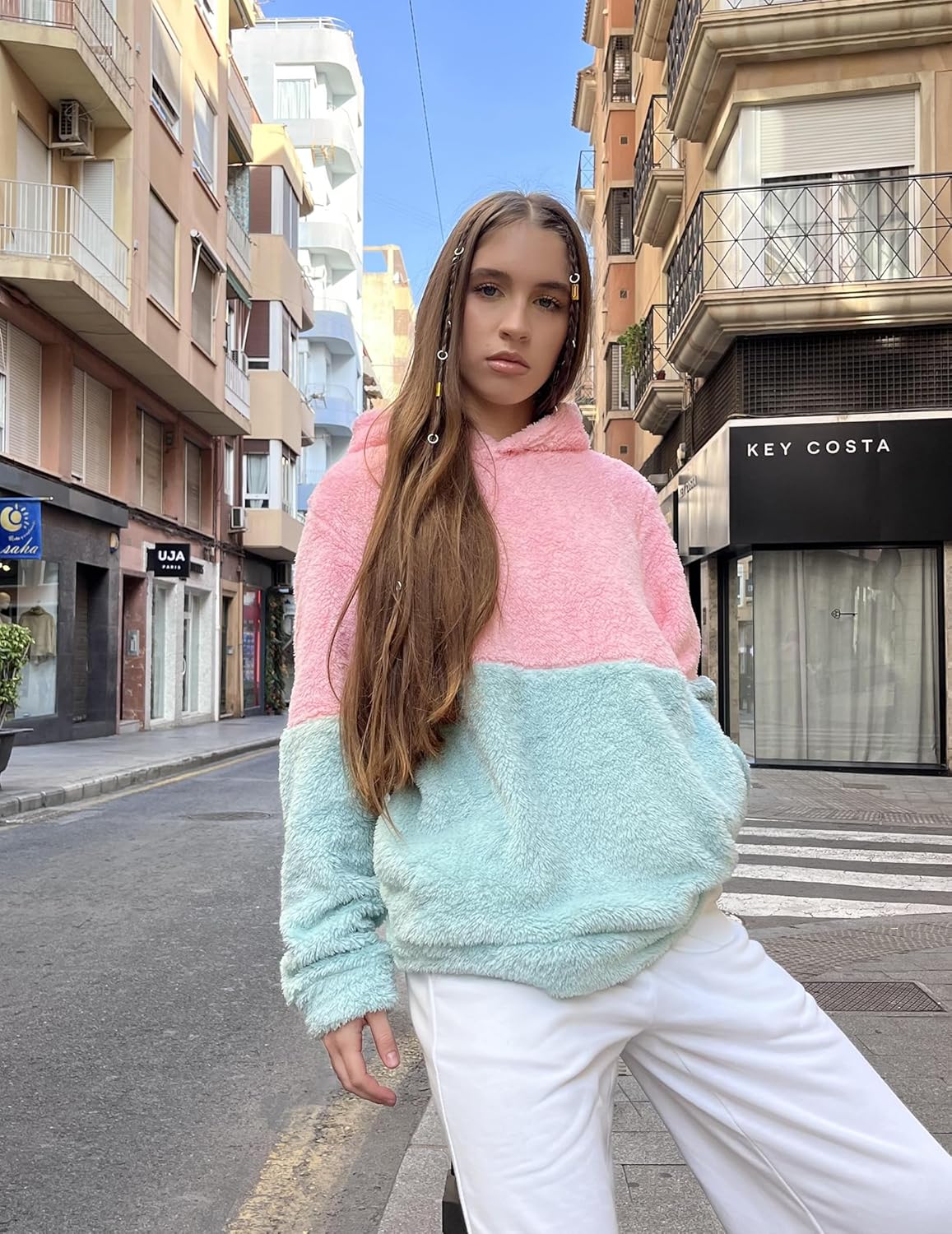 Arshiner Girls Fuzzy Fleece Hoodies Casual Sweatshirt Sherpa Pullover with Kangaroo Pockets - Image 5