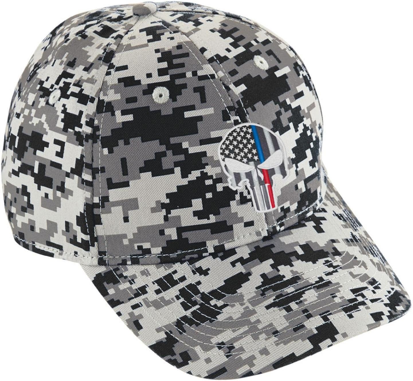 Thin Blue Red Line Skull Law Enforcement Firefighter Digital Camo Baseball Hat