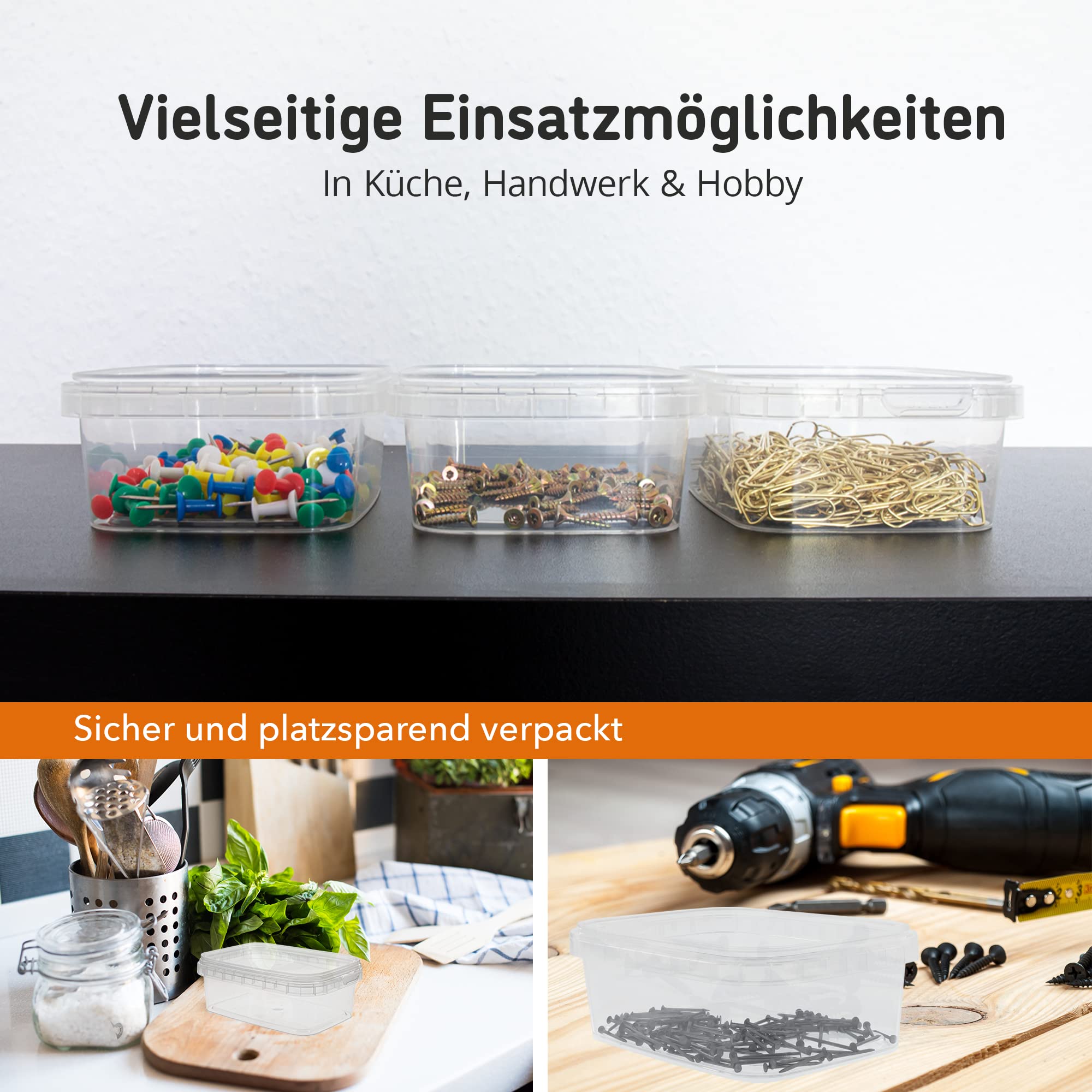 Set di 50 barattoli di plastica con coperchio – contenitori rettangolari in plastica trasparente da 275 ml – per alimenti e salse – standard industriale – contenitori