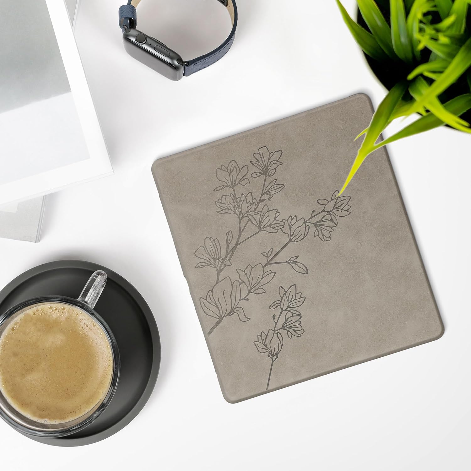 kwmobile Cover Compatible with Amazon Kindle Scribe (2024) Cover - eReader Case - Magnolias Grey