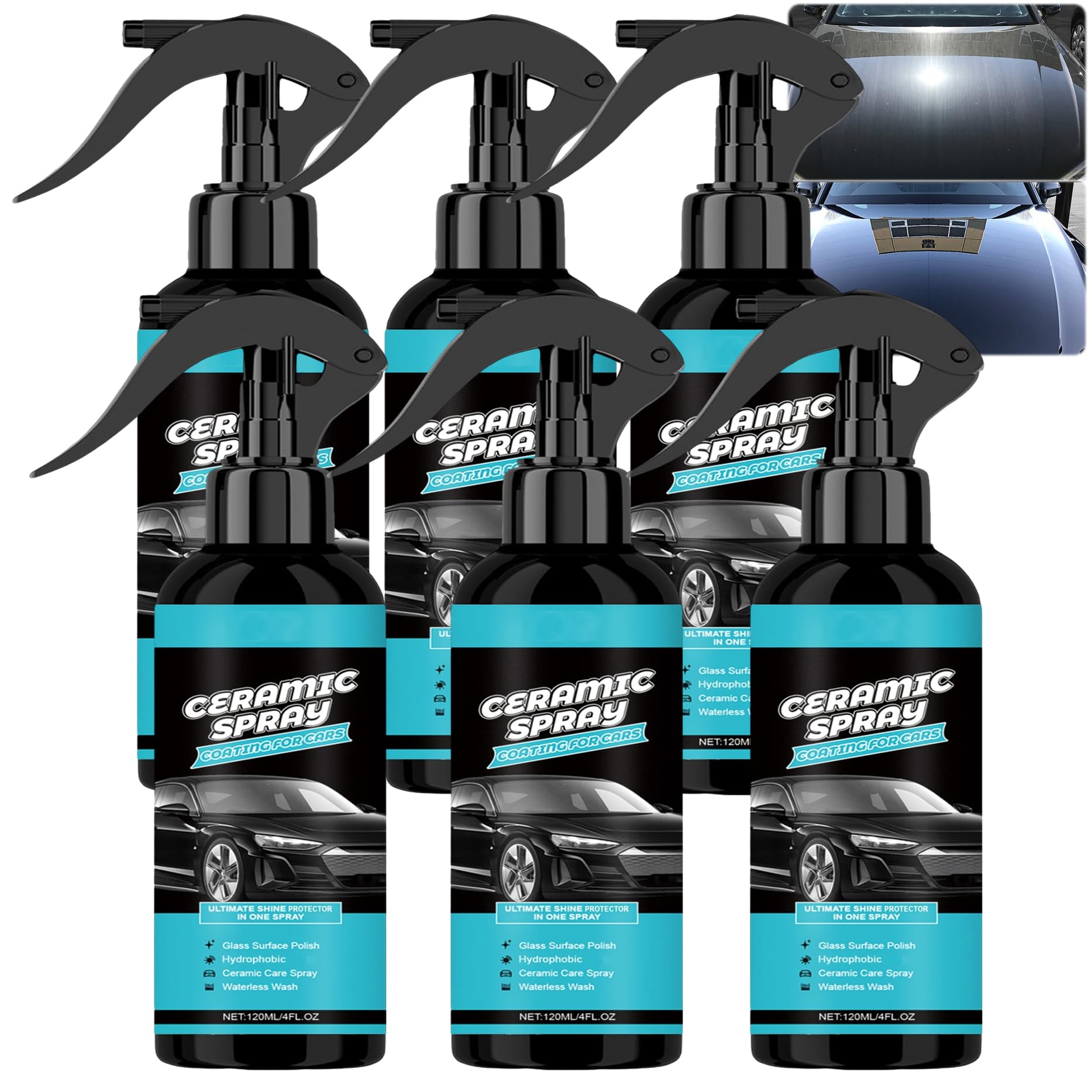 Szybka powłoka ceramiczna 3 w 1 High Protection Spray do samochodu, szybko działający środek powlekający nanoceramiczny z mocną warstwą hydrofobową dla długotrwałego połysku (6 sztuk)
