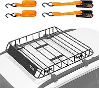 TUFFIOM 46x36x6 Heavy Duty Steel Rooftop Cargo Carrier Basket - Universal Roof Rack for SUV Truck Van w/4 Straps & Hooks