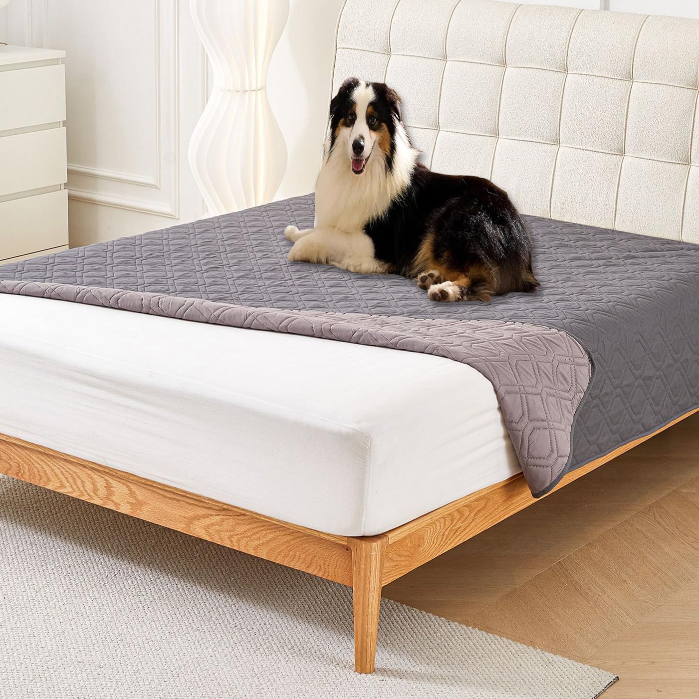 ping bu Extra Large Dog Blanket Non-Slip Pet Blanket for Dogs,Waterproof Washable Dogs Mat Dog Bed Cover,Pet Blankets for Car Sofa Bed Floor (B-Grey,210 * 260cm)