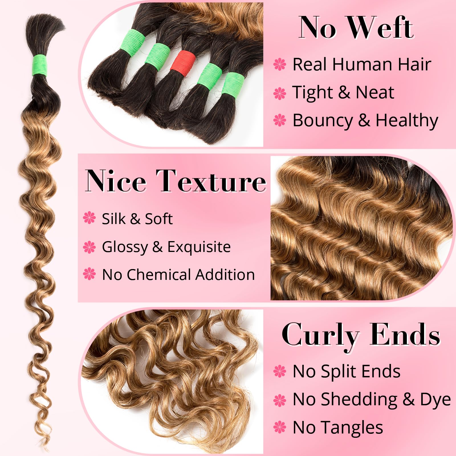 Boho Braids Human Hair Extensions for Braiding Human Braiding Hair for Boho Braids Human Hair Bundles Deep Wave Bundles Human Hair for Braiding No Weft 18 inch Curly 5 Bundles Total 100g #T1B/27 Color - Image 2