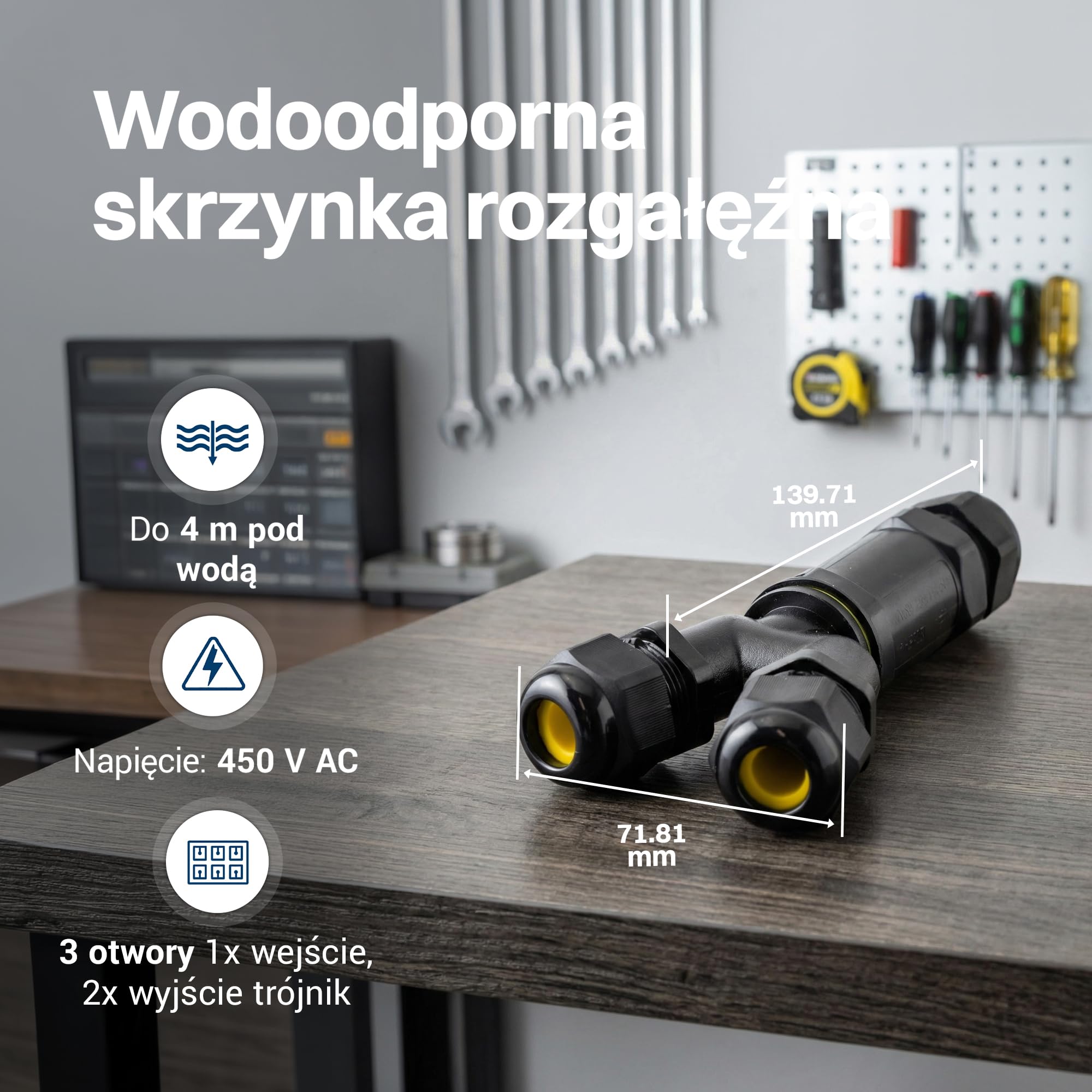 Intratec 5x Wodoodporny Łącznik Kablowy IP68 4-Pin 24A 450V AC z 3 Otworami Y – Przelotowe Złącze do Zastosowań Zewnętrznych i Podziemnych, Ogród Garaż Warsztat, M25 Ø 4-14mm