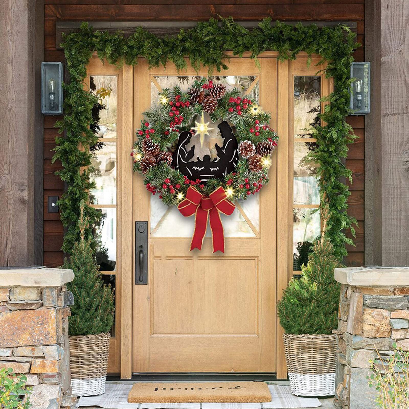 Couronnes De Noël Pour Porte D'Entrée - Couronne Festive Avec Noeud