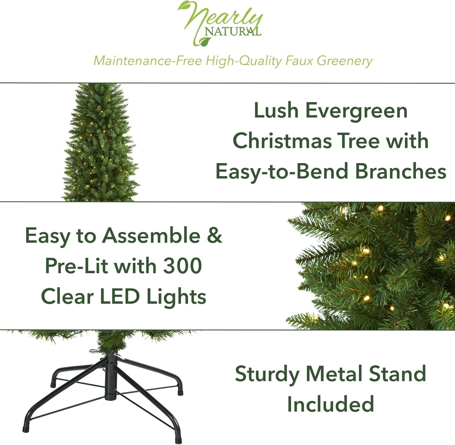 Nearly Natural 6.5ft. Slim Green Mountain Pine Artificial Christmas Tree with 300 Clear LED Lights