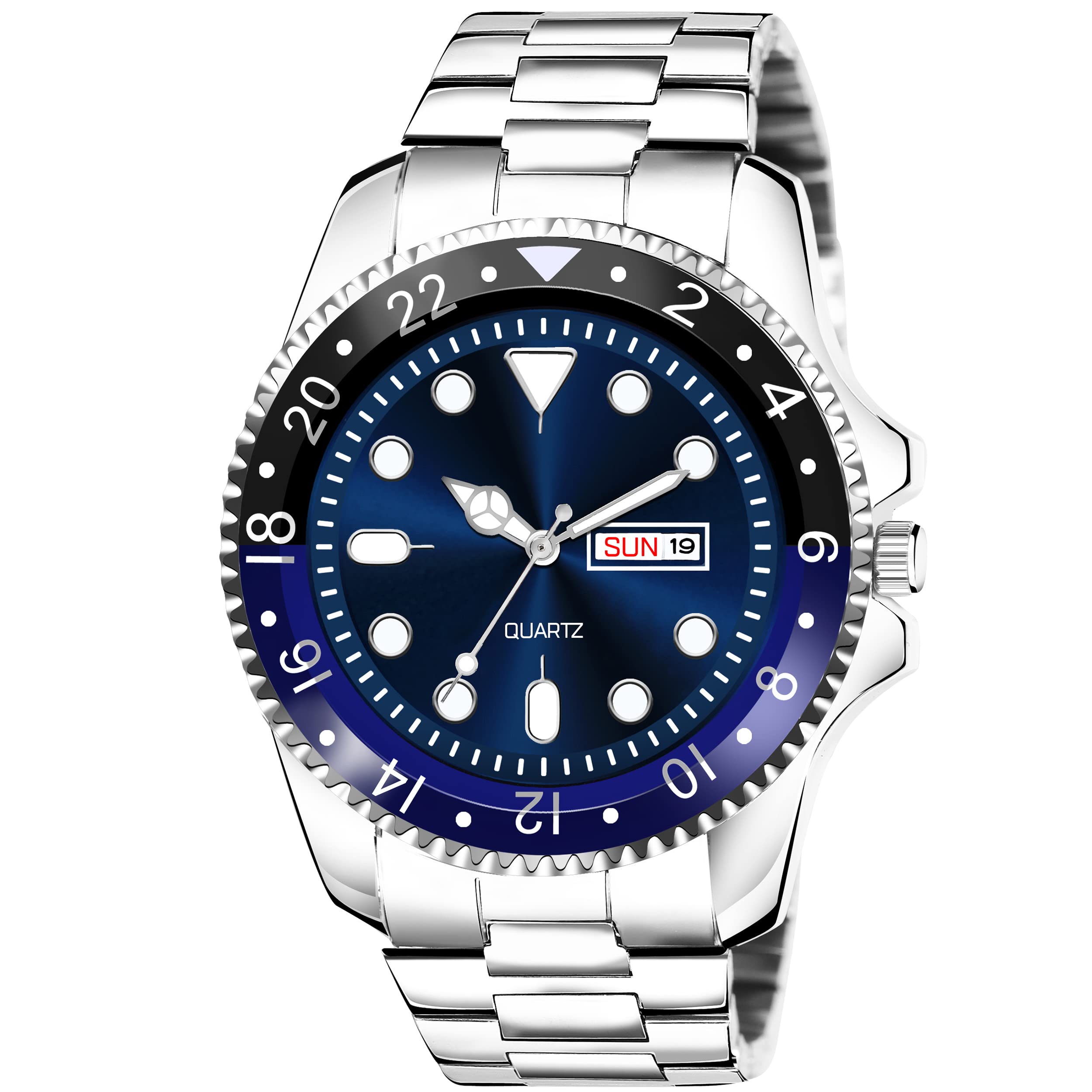 CLOUDWOOD Stainless Steel Strap Analog Day and Date Functioning Wrist Watch for Men -RO-BK073 (Blue) (B0BVG7V7CH) Amazon Price History, Amazon Price Tracker