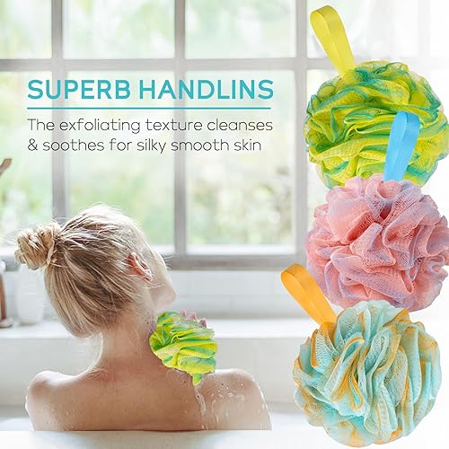 Miniatura 7 de novosun Pelota de ducha opcional multicolor, esponja suave, exfoliante y eliminación de cuidado de la piel, esponja de baño Luffa, bolsa de malla de