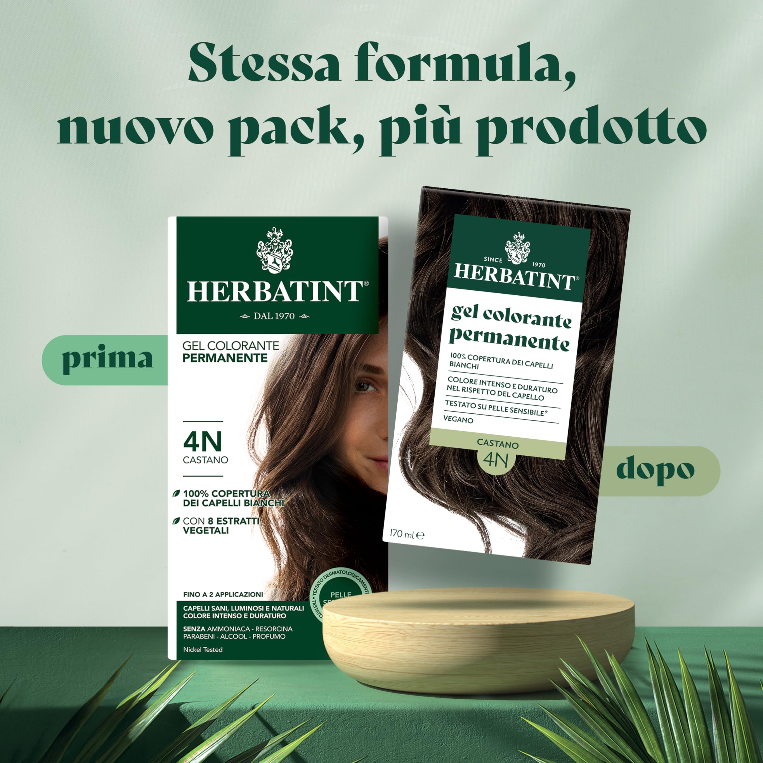 Herbatint Gel Colorante Permanente per Capelli 4N Castano - 170 ml | Senza Ammoniaca, 100% Copertura Capelli Bianchi | per Pelli Sensibili, con 8 Estratti Naturali Bio