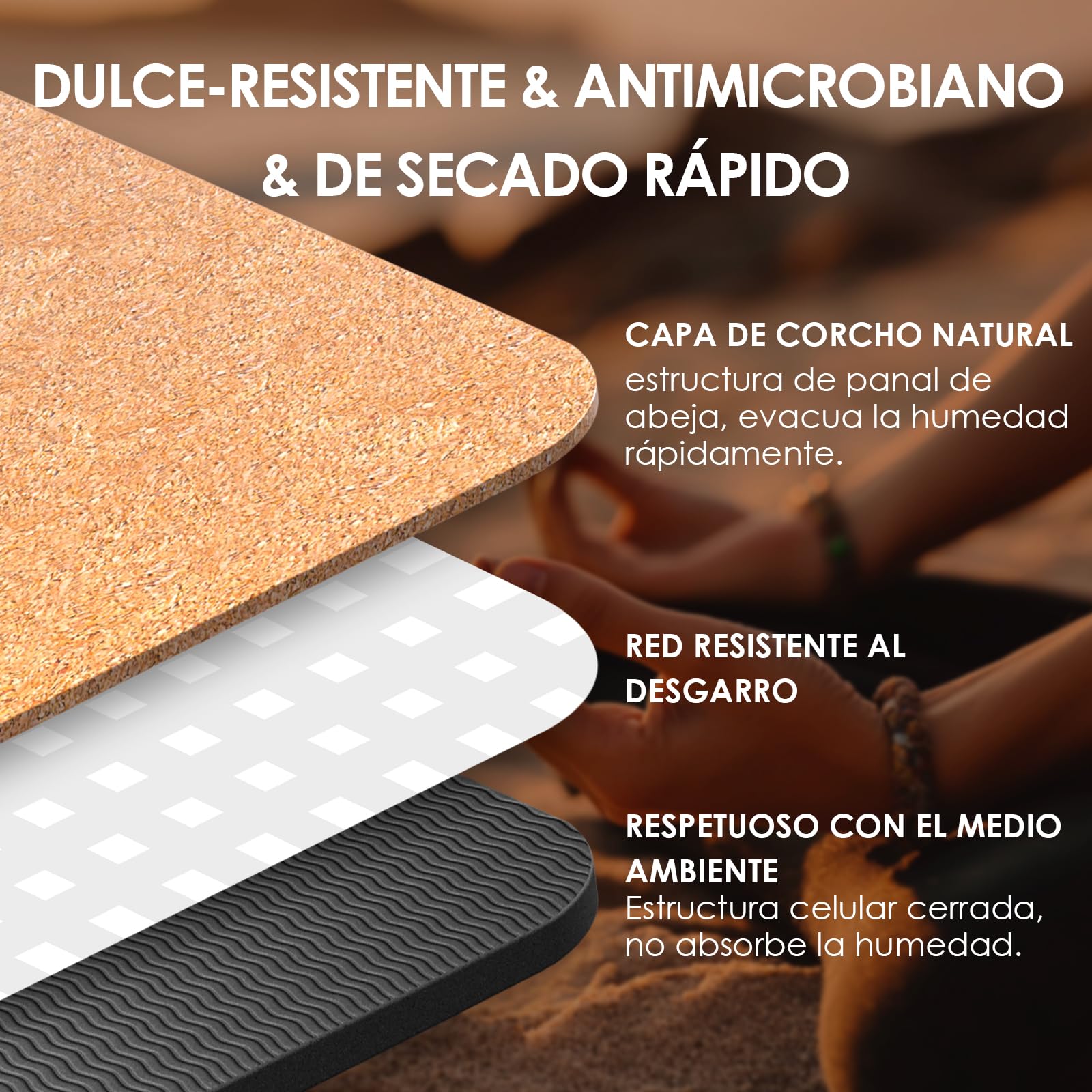 Esterilla de Yoga de Corcho Antideslizante - Alfombra para Entrenamiento de Gimnasia,sin sustancias nocivas, para Yoga y Pilates - Colchoneta de 183 x 61 x 0.4CM-con Correa de Transporte