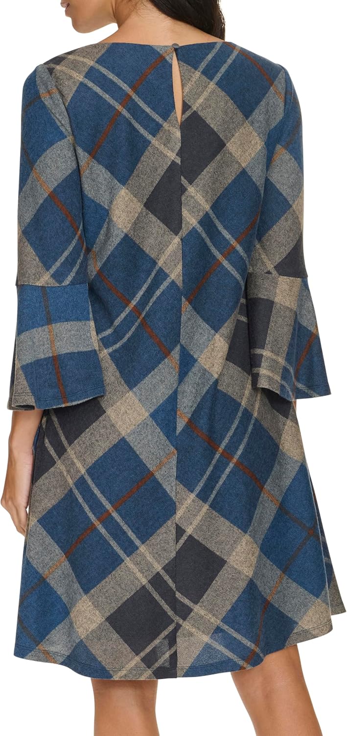 Jessica Howard Womens Belle Sleeve Boat Neck Printed Plaid Dress Dress - Image 4