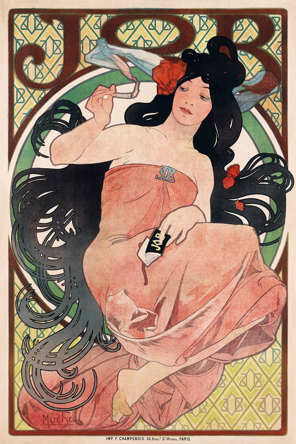 Affiche Alphonse Mucha Job grand format impression semi-brillante pour salon