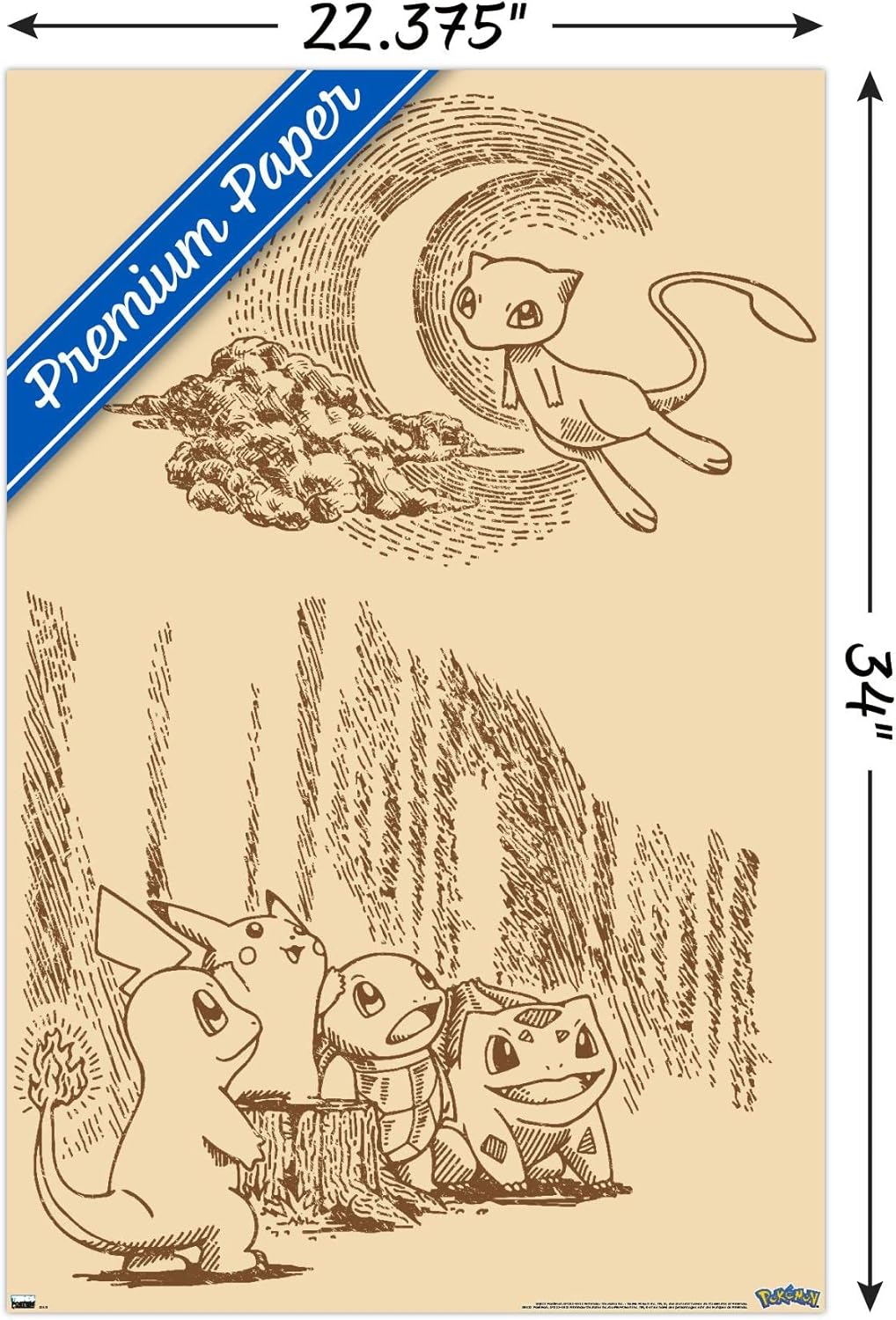 Pokémon - Sepia Scene Wall Poster, 34L" x 22.4W", Premium Unframed Version