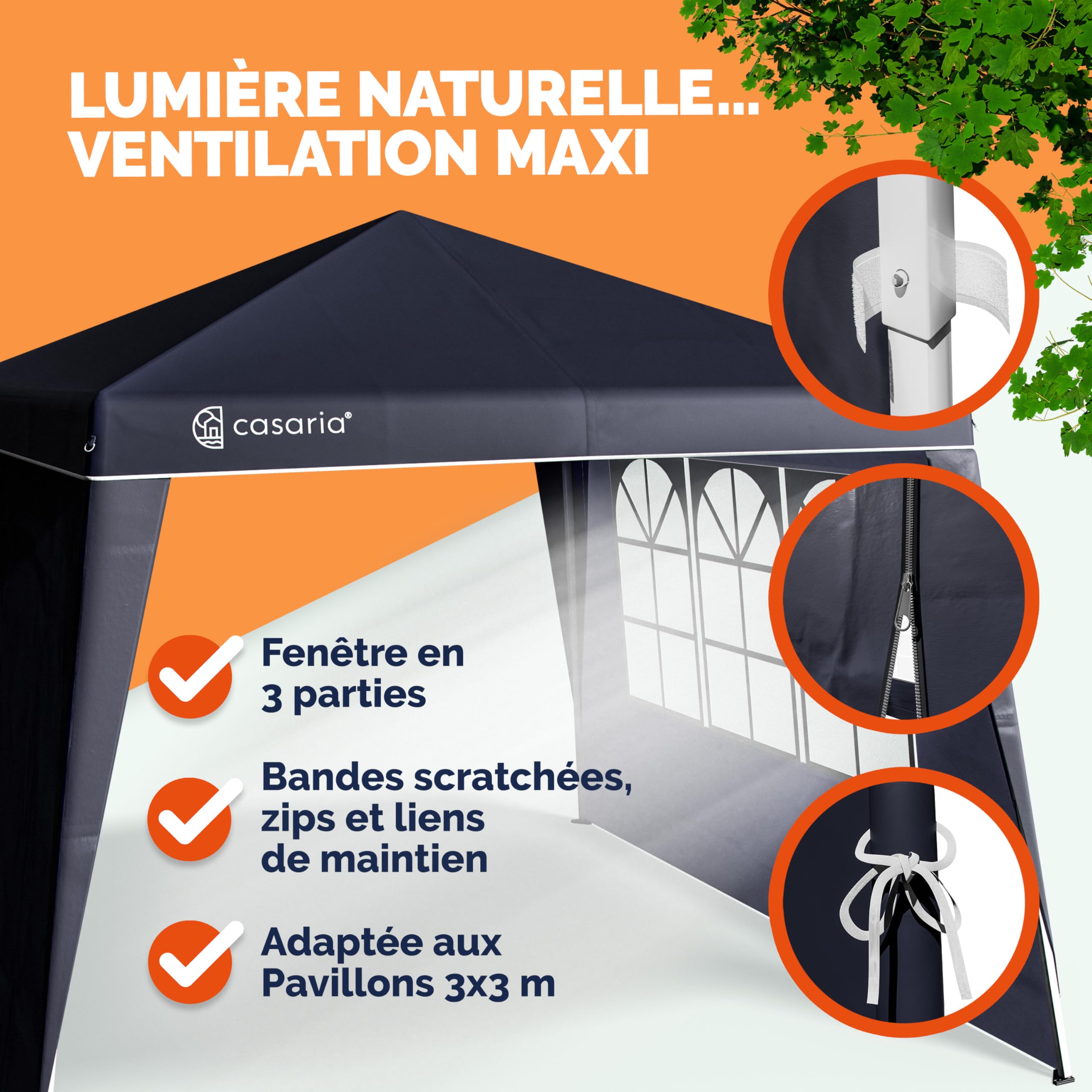 CASARIAŽ 2X Parois latérales tonnelle de Jardin 3x3m imperméable fenętre Fermeture éclair Panneau latéral Mur côté pavillon Pop-Up Anthracite