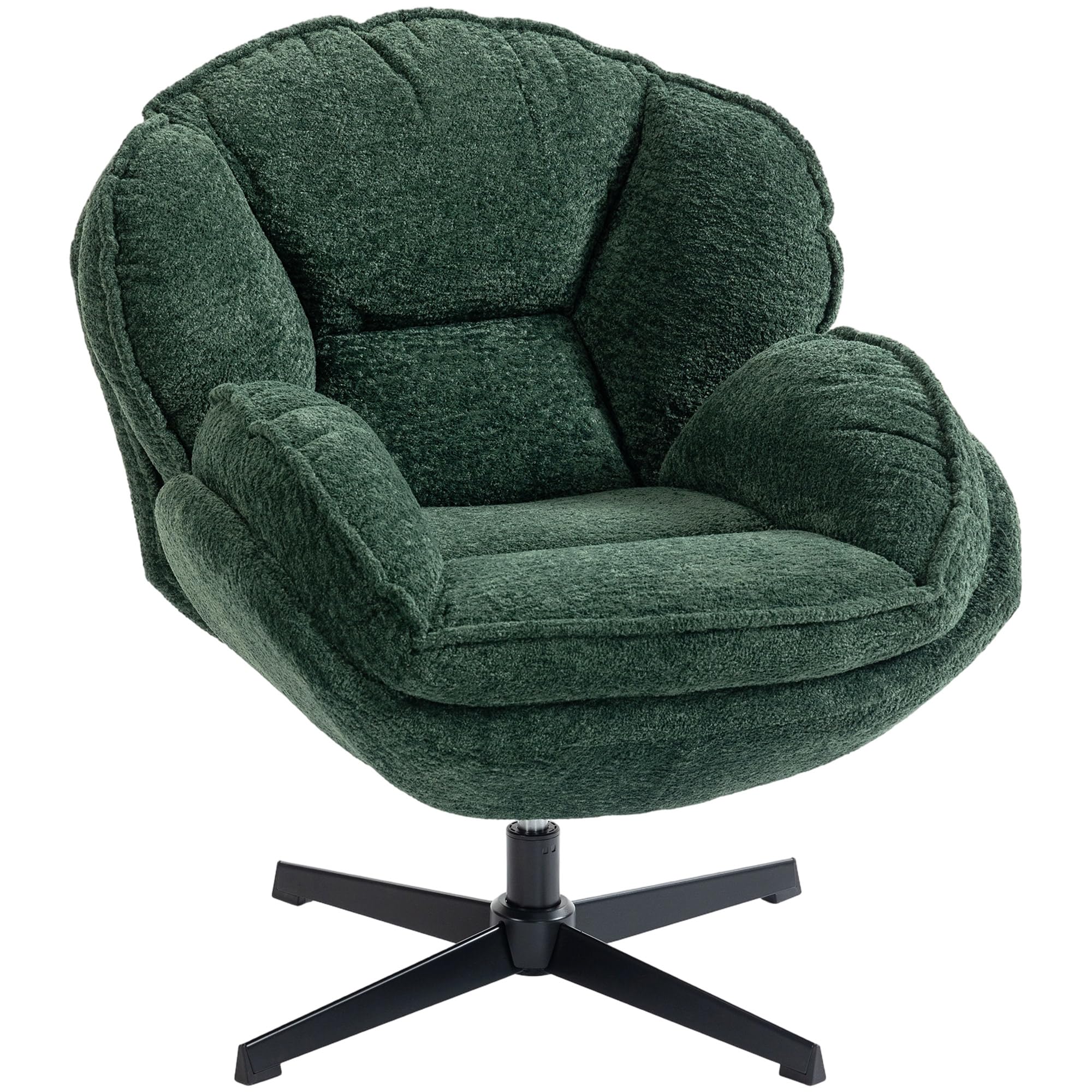 HOMCOM Modern Wingback Accent Chair, Velvet Armchair with Swivel, Four-Star Base, S-Springs, Bedroom Chair for Living Room, Bedroom, Study, Dark Green โ image 1