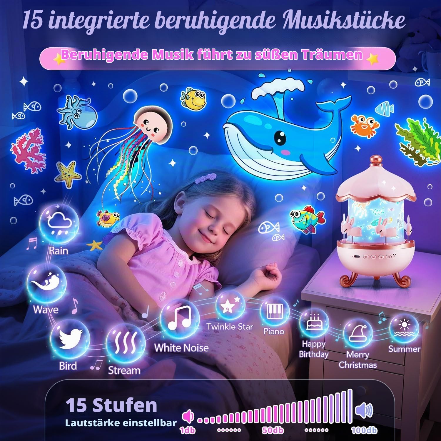 One Fire Night Light for Kids, toys with 15 Films & 15 White Noises, Rechargeable 1200mAh Toddler Night Light with 360° Rotation, Remote Control Unicorn Gifts for Girls, Toys for 3-12 Year Old Girls
